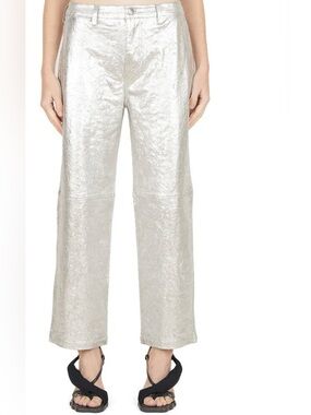 Simon Miller Silver Foil High-Waist Ankle Trouser Jeans, Fizzy Straight-Leg Pant